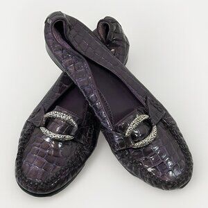 Brighton Women’s Size 8.5 M Medley Horsebit Loafers Purple Croc Leather Shoes